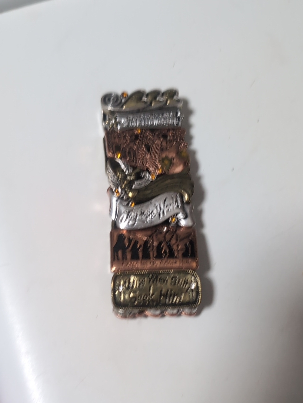 Mixed Metal Nativity Stretch Bracelet - Brown, Gold & Silver